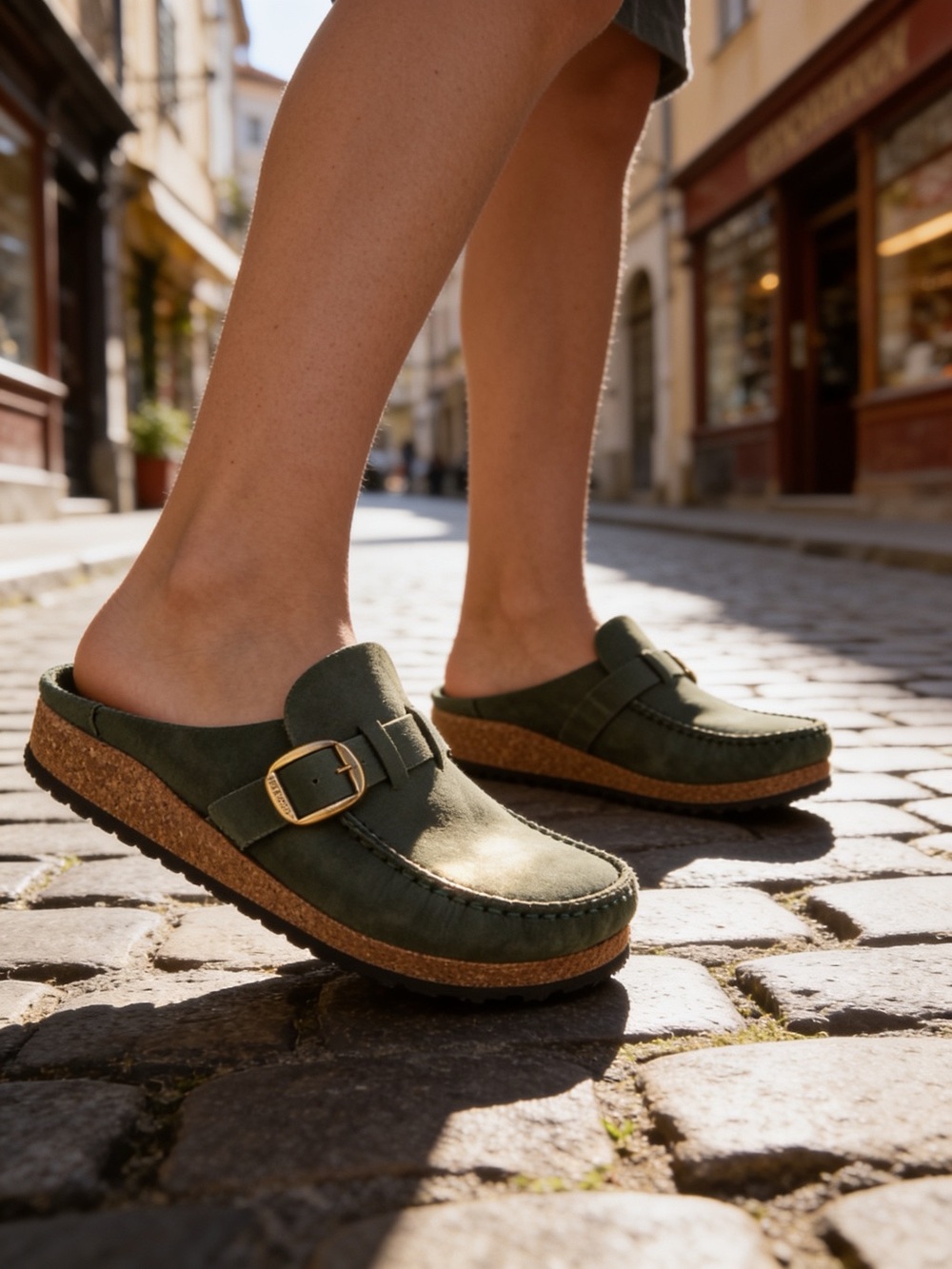 Birkenstock thyme Buckley Suede clogs with Gold Buckle